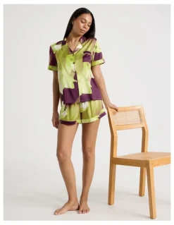 Chloe & Lola Luxe Satin Short Sleeve PJ Set in Berry Floral Print