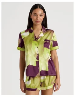 Chloe & Lola Luxe Satin Short Sleeve PJ Set in Berry Floral Print