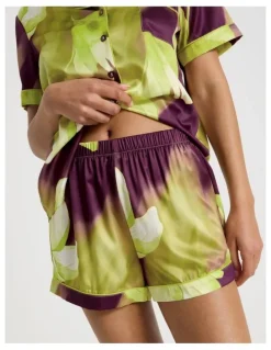 Chloe & Lola Luxe Satin Short Sleeve PJ Set in Berry Floral Print
