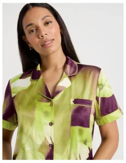 Chloe & Lola Luxe Satin Short Sleeve PJ Set in Berry Floral Print