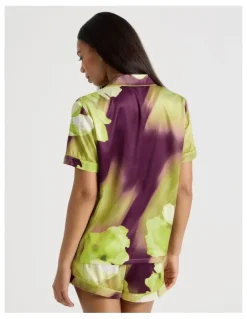 Chloe & Lola Luxe Satin Short Sleeve PJ Set in Berry Floral Print