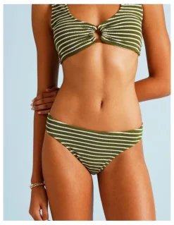 Chloe & Lola Olive Garden Hannah Crinkle Bikini Bottom in Olive Stripe Print