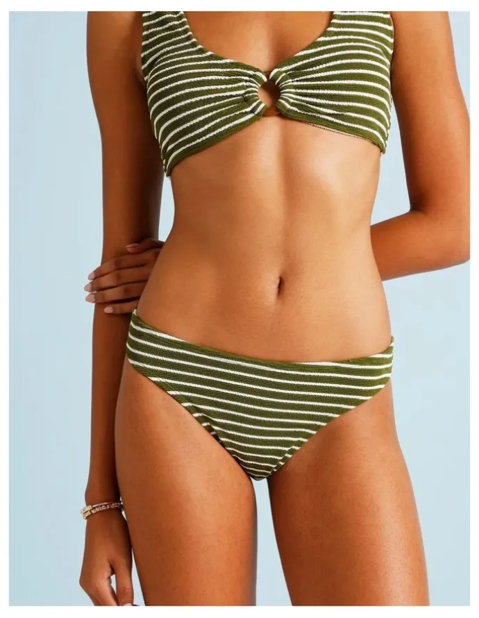 Chloe & Lola Olive Garden Hannah Crinkle Bikini Bottom in Olive Stripe Print