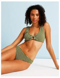 Chloe & Lola Olive Garden Hannah Crinkle Bikini Bottom in Olive Stripe Print