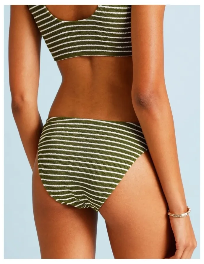Chloe & Lola Olive Garden Hannah Crinkle Bikini Bottom in Olive Stripe Print