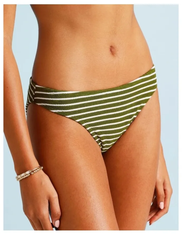 Chloe & Lola Olive Garden Hannah Crinkle Bikini Bottom in Olive Stripe Print