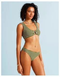 Chloe & Lola Olive Garden Hannah Crinkle Bikini Bottom in Olive Stripe Print