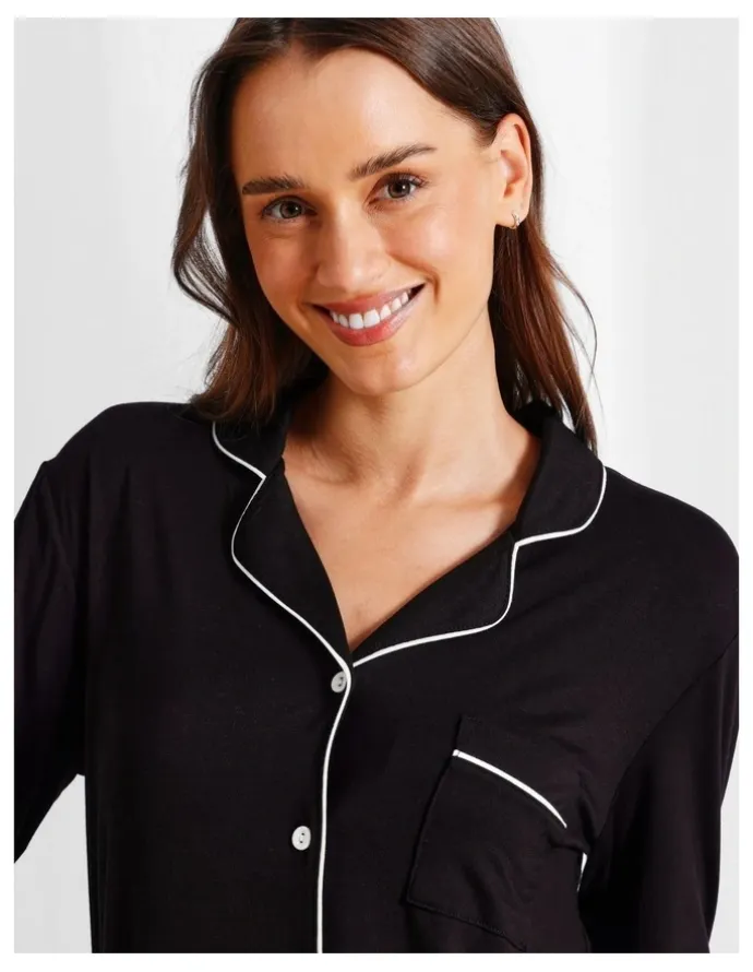 Chloe & Lola Pure Comfort Long PJ Set in Black
