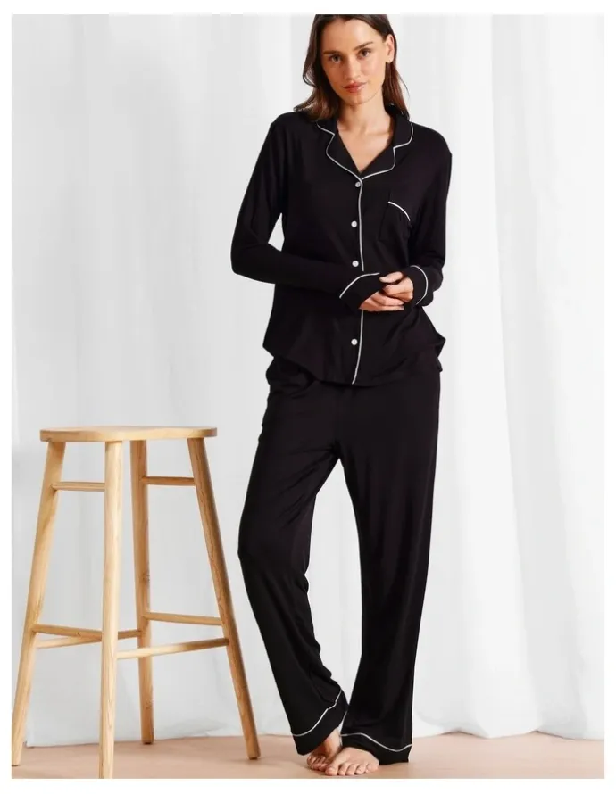 Chloe & Lola Pure Comfort Long PJ Set in Black