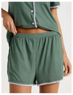 Chloe & Lola Pure Comfort Crochet Edge S/S Short PJ Set in Laurel Green