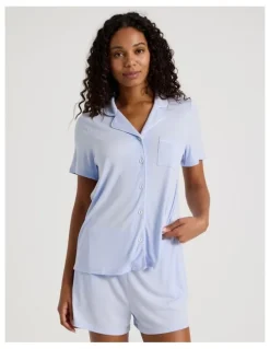 Chloe & Lola Pure Comfort Rib Short Sleeve Short PJ Set in Soft Blue