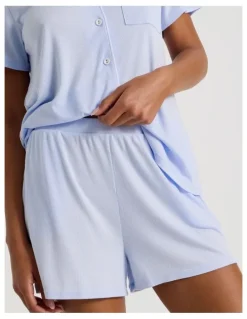 Chloe & Lola Pure Comfort Rib Short Sleeve Short PJ Set in Soft Blue