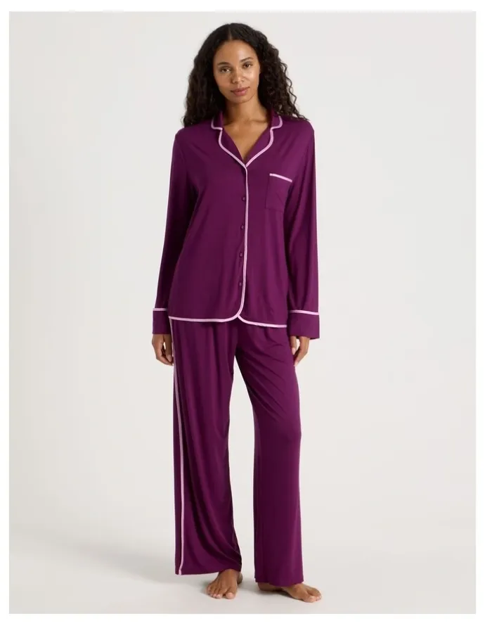 Chloe & Lola Pure Comfort Binding Long Sleeve Long PJ Set in Magenta