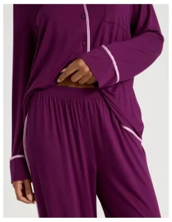 Chloe & Lola Pure Comfort Binding Long Sleeve Long PJ Set in Magenta