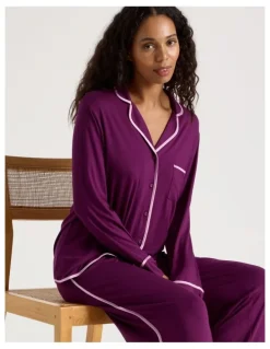 Chloe & Lola Pure Comfort Binding Long Sleeve Long PJ Set in Magenta