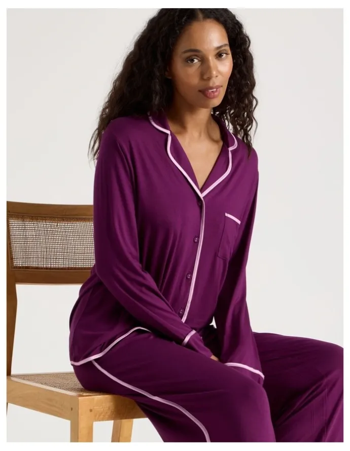 Chloe & Lola Pure Comfort Binding Long Sleeve Long PJ Set in Magenta