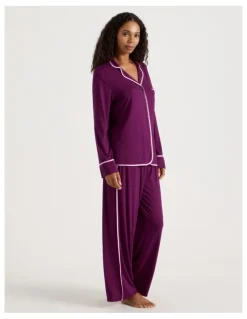 Chloe & Lola Pure Comfort Binding Long Sleeve Long PJ Set in Magenta
