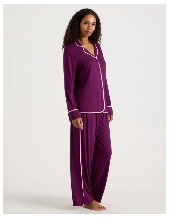 Chloe & Lola Pure Comfort Binding Long Sleeve Long PJ Set in Magenta