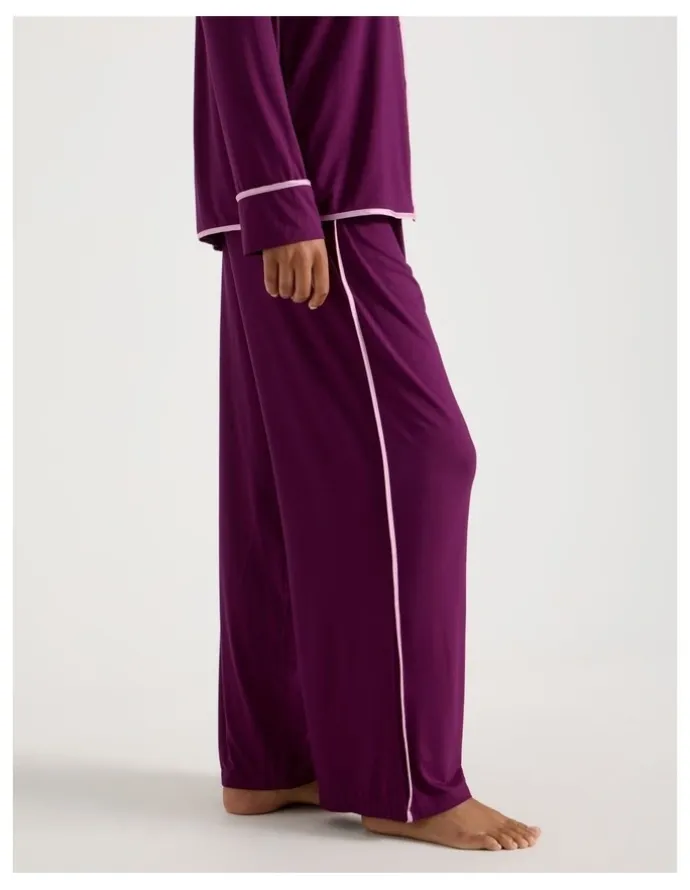 Chloe & Lola Pure Comfort Binding Long Sleeve Long PJ Set in Magenta