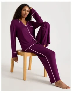 Chloe & Lola Pure Comfort Binding Long Sleeve Long PJ Set in Magenta