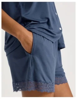 Chloe & Lola Pure Comfort Lace Trim Short Sleeve Short PJ Set in Indigo