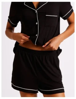 Chloe & Lola Pure Comfort Short Sleeve Short PJ Set in Black