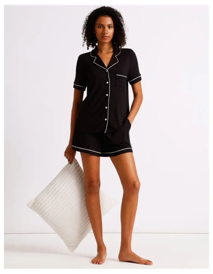 Chloe & Lola Pure Comfort Short Sleeve Short PJ Set in Black