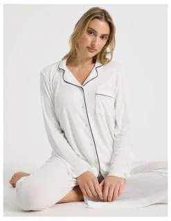 Chloe & Lola Pure Comfort Rib Long Sleeve Long PJ Set in Ivory