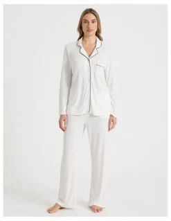 Chloe & Lola Pure Comfort Rib Long Sleeve Long PJ Set in Ivory