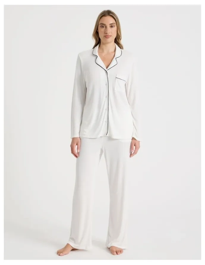 Chloe & Lola Pure Comfort Rib Long Sleeve Long PJ Set in Ivory
