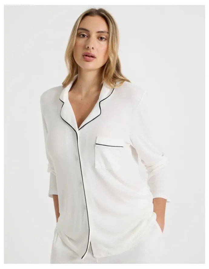 Chloe & Lola Pure Comfort Rib Long Sleeve Long PJ Set in Ivory