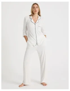 Chloe & Lola Pure Comfort Rib Long Sleeve Long PJ Set in Ivory