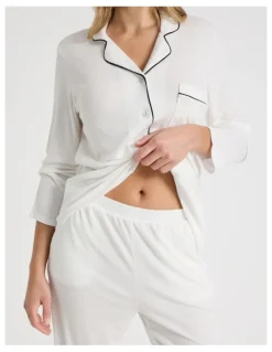 Chloe & Lola Pure Comfort Rib Long Sleeve Long PJ Set in Ivory