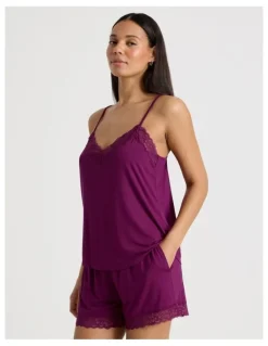 Chloe & Lola Pure Comfort Lace Cami Boxer PJ Set in Berry