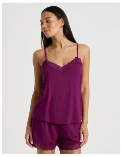 Chloe & Lola Pure Comfort Lace Cami Boxer PJ Set in Berry