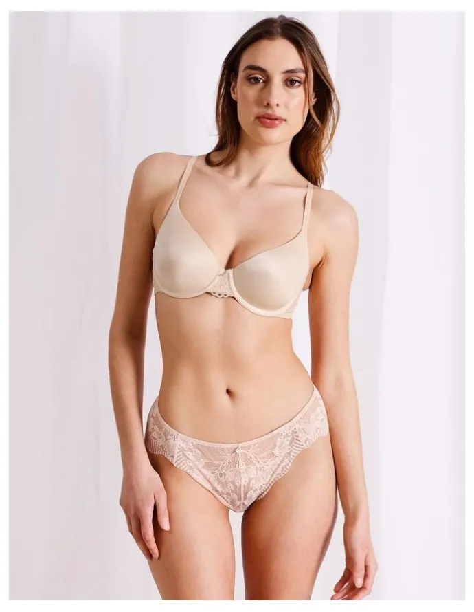 Chloe & Lola Pure Comfort Contour Lace Wing T-Shirt Bra in Beige