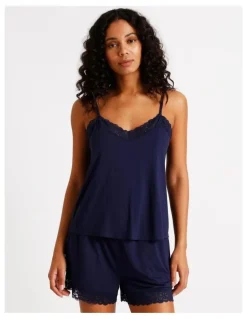 Chloe & Lola Pure Comfort Lace Trim Cami Boxer Set in Navy