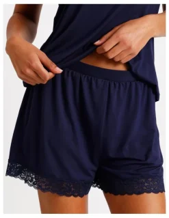 Chloe & Lola Pure Comfort Lace Trim Cami Boxer Set in Navy