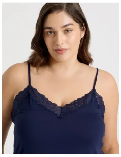 Chloe & Lola Pure Comfort Lace Trim Cami Boxer Set in Navy