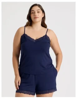 Chloe & Lola Pure Comfort Lace Trim Cami Boxer Set in Navy