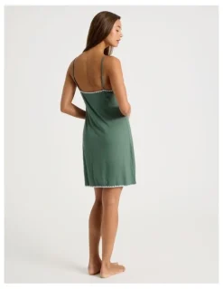Chloe & Lola Pure Comfort Crochet Edge Chemise in Laurel Green