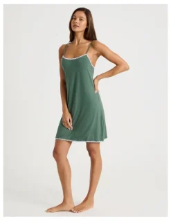 Chloe & Lola Pure Comfort Crochet Edge Chemise in Laurel Green