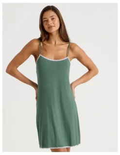 Chloe & Lola Pure Comfort Crochet Edge Chemise in Laurel Green
