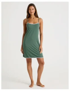 Chloe & Lola Pure Comfort Crochet Edge Chemise in Laurel Green