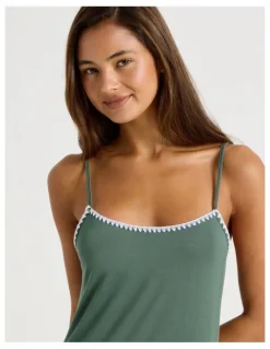 Chloe & Lola Pure Comfort Crochet Edge Chemise in Laurel Green