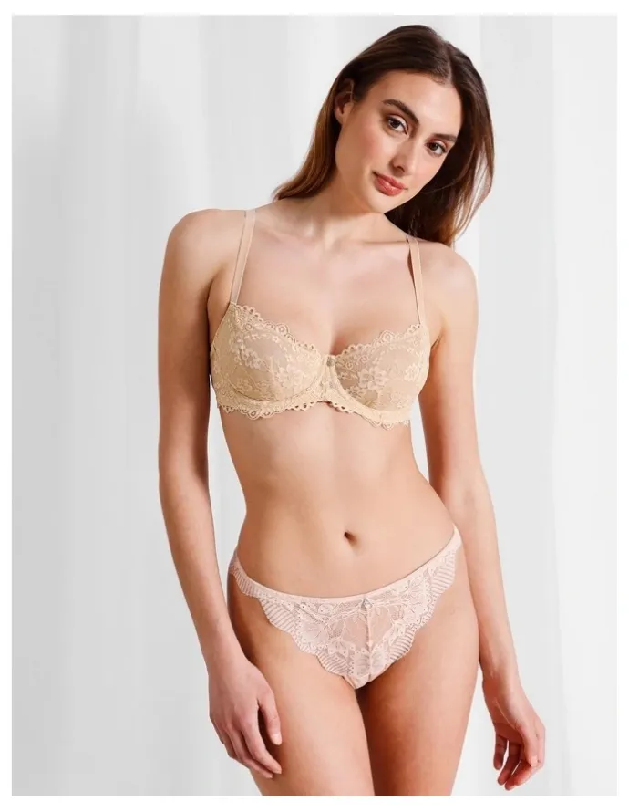 Chloe & Lola Pure Comfort Lace Balconette Underwire Bra in Beige