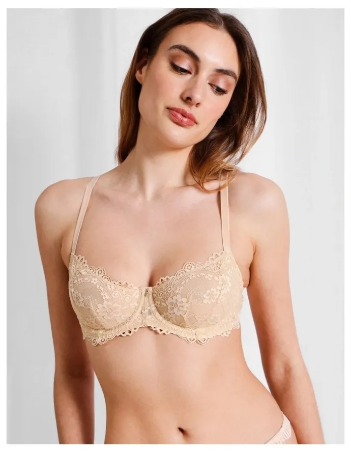 Chloe & Lola Pure Comfort Lace Balconette Underwire Bra in Beige