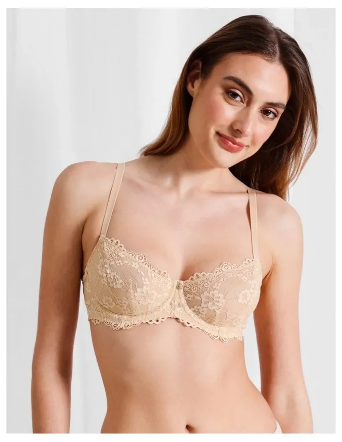 Chloe & Lola Pure Comfort Lace Balconette Underwire Bra in Beige