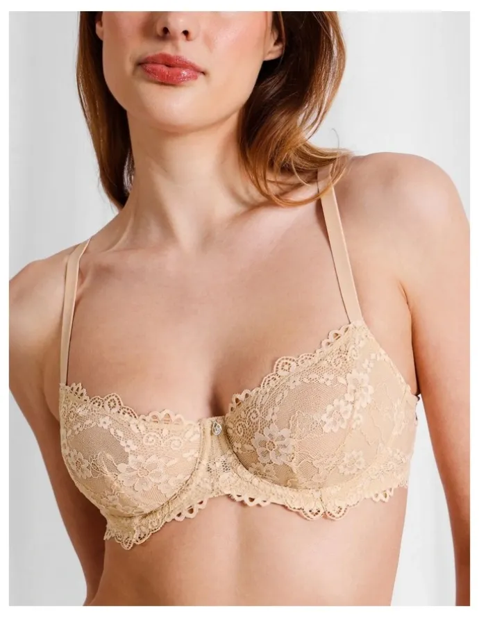 Chloe & Lola Pure Comfort Lace Balconette Underwire Bra in Beige
