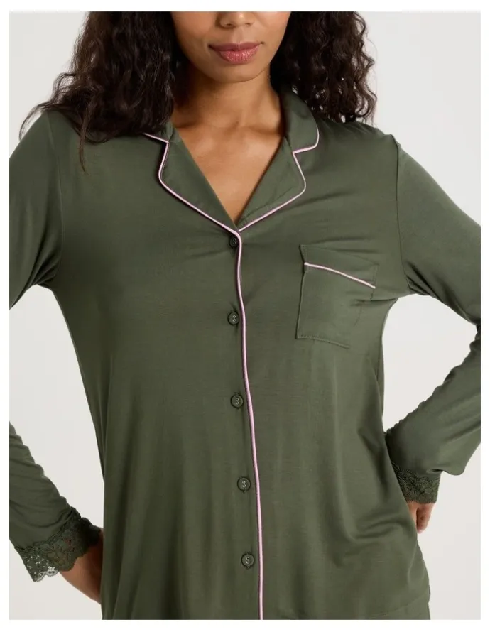Chloe & Lola Pure Comfort Lace Trim Long Sleeve Long PJ Set in Olive